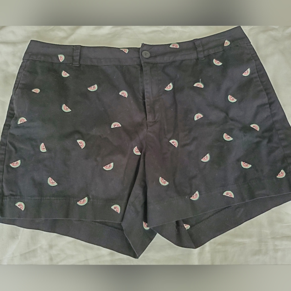 St. John's Bay 18 Black shorts with embroidered watermelons.